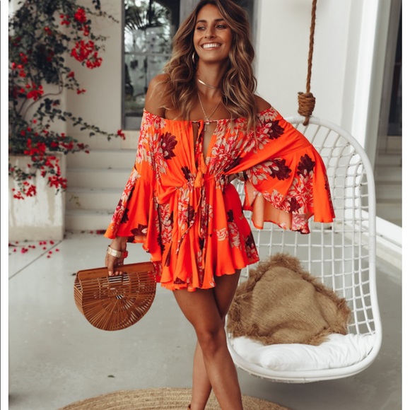 Pants - Orange floral romper